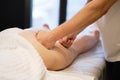 masseur makes anticellulite massage young woman in the spa salon. Body care concept. Special anticellulite treatment. Royalty Free Stock Photo