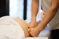 masseur makes anticellulite massage young woman in the spa salon. Body care concept. Special anticellulite treatment. Royalty Free Stock Photo