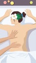 Masseur makes a woman a back massage. Masseur s hands makes massage to young girl at her back. Alignment of the ridge of