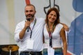 Massimo Bugani and Carla Ruocco for a public event of Movimento 5 Stelle, italian political party Royalty Free Stock Photo