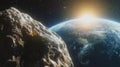 Massive asteroid approaching earth depicting imminent danger in space exploration and celestial threat concept