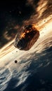 Massive asteroid on a collision course with earth, showcasing the urgent threat in space exploration Royalty Free Stock Photo