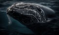 a massive baleen whale gliding gracefully through the ocean depths surrounded by a serene blue-green sea. Generative AI