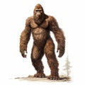 Giant Sasquatch Walking: A Unique Cartoon Illustration In Precisionist Art Style Royalty Free Stock Photo