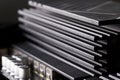 A massive black heatsink on a modern motherboard. Passive cooling in a personal computer. Photo. Selective focus