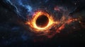 Massive black hole devouring a distant star amidst vivid nebulae in a dramatic cosmic backdrop Royalty Free Stock Photo