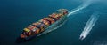 The massive cargo ship navigating through crystal-clear waters with vibrant containers. AI generated image Royalty Free Stock Photo