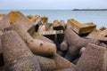 Massive concrete breakwaters on the Baltic Sea coast to protect the coast from the destructive effects of sea waves