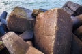 Massive concrete breakwaters to protect the coast from the destructive effects of sea waves