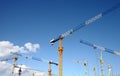 Massive construction with a plurality of tower cranes Royalty Free Stock Photo