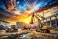 Massive Construction Site Panoramic Excavator Loader and Bulldozer in Action Capturing the Power and Precision of Royalty Free Stock Photo