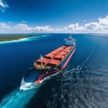 A massive container ship sails across the vast ocean, its cargo containers stacked high Royalty Free Stock Photo