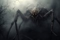 Massive Creepy spider scene giant. Generate Ai