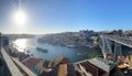 Massive crossing bridge over the Douro river in Porto, Portugal skyline cityscape scene Royalty Free Stock Photo