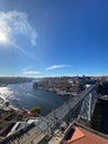 Massive crossing bridge over the Douro river in Porto, Portugal skyline cityscape scene Royalty Free Stock Photo