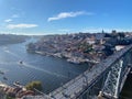 Massive crossing bridge over the Douro river in Porto, Portugal skyline cityscape scene Royalty Free Stock Photo