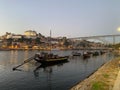 Massive crossing bridge over the Douro river in Porto, Portugal skyline cityscape scene Royalty Free Stock Photo