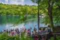 Massive crowds and queues for ferry to cross the lake in Plitvice Lakes