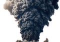 Massive dark ash cloud rises from a powerful volcanic eruption with fiery details isolated on white background Royalty Free Stock Photo