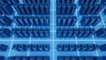 Massive Data Center Server Racks Illuminated in Blue Light, Modern Cloud Computing Infrastructure Royalty Free Stock Photo