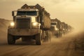 Massive Diamond Trucks Transporting Precious Cargo Along Dusty Roads. Generative AI Royalty Free Stock Photo