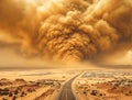 Massive Dust Storm Engulfing Desert Road and City Royalty Free Stock Photo