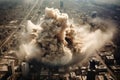 massive explosion in city with towering smoke. Generative AI Royalty Free Stock Photo
