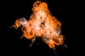 Huge fiery explosion with dense orange smoke and bright flashes isolated on black background for cinematic battle fire destruction Royalty Free Stock Photo