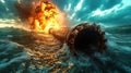 Massive Explosion and Fire from a Ruptured Pipeline Underwater Royalty Free Stock Photo