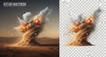 Massive explosive dust vortex rises in the arid desert Royalty Free Stock Photo