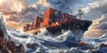 Container Ship Battling a Turbulent Storm at Sea Royalty Free Stock Photo