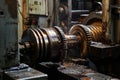 Massive gear structure in industrial setting. Neural network AI generated Royalty Free Stock Photo
