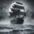 massive ghostly ship with tattered Royalty Free Stock Photo
