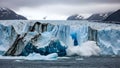 Massive glacier calving into the ocean under a cloudy sky Royalty Free Stock Photo