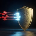 Massive Golden Shield Protecting Glowing API Endpoints from Attacks Royalty Free Stock Photo