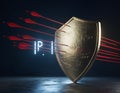 Massive Golden Shield Protecting Glowing API Endpoints from Attacks Royalty Free Stock Photo