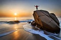 A massive granite boulder precariously balanced on the edge of a rocky cliff, defying gravity