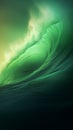 A massive green wave crashing in the open ocean