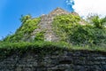 Massive high walls of an old medieval castle