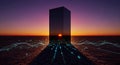 A photorealistic 3D render shows a massive reflective black monolith, representing a critical data storage server, isolated on an Royalty Free Stock Photo