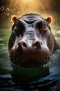 A massive hippopotamus in clear river