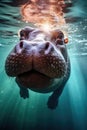 A massive hippopotamus submerged in a clear river