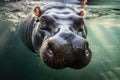 A massive hippopotamus submerged in a clear river