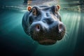 A massive hippopotamus submerged in a clear river