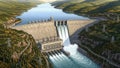 Tall towers are visible transporting electricity generated by the dam Royalty Free Stock Photo