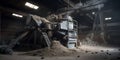 A massive industrial shredder grinding up waste material created with generative AI