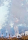 Massive industrial smoke from factory chimney. Global warming. Carbon dioxide pollution