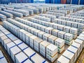 Massive Intermodal Container Storage Facility Rows of White Shipping Containers Await Cargo Shipments Royalty Free Stock Photo