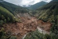 massive landslide destroys a forest, with trees and debris strewn in its wake
