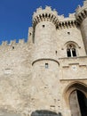 Massive medieval walls and towers guard  Palace of the Grand Master Royalty Free Stock Photo